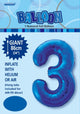 Royal Blue "3" Numeral Foil Balloon 86cm (34")