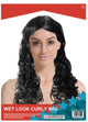 WET LOOK CURLY WIG Black